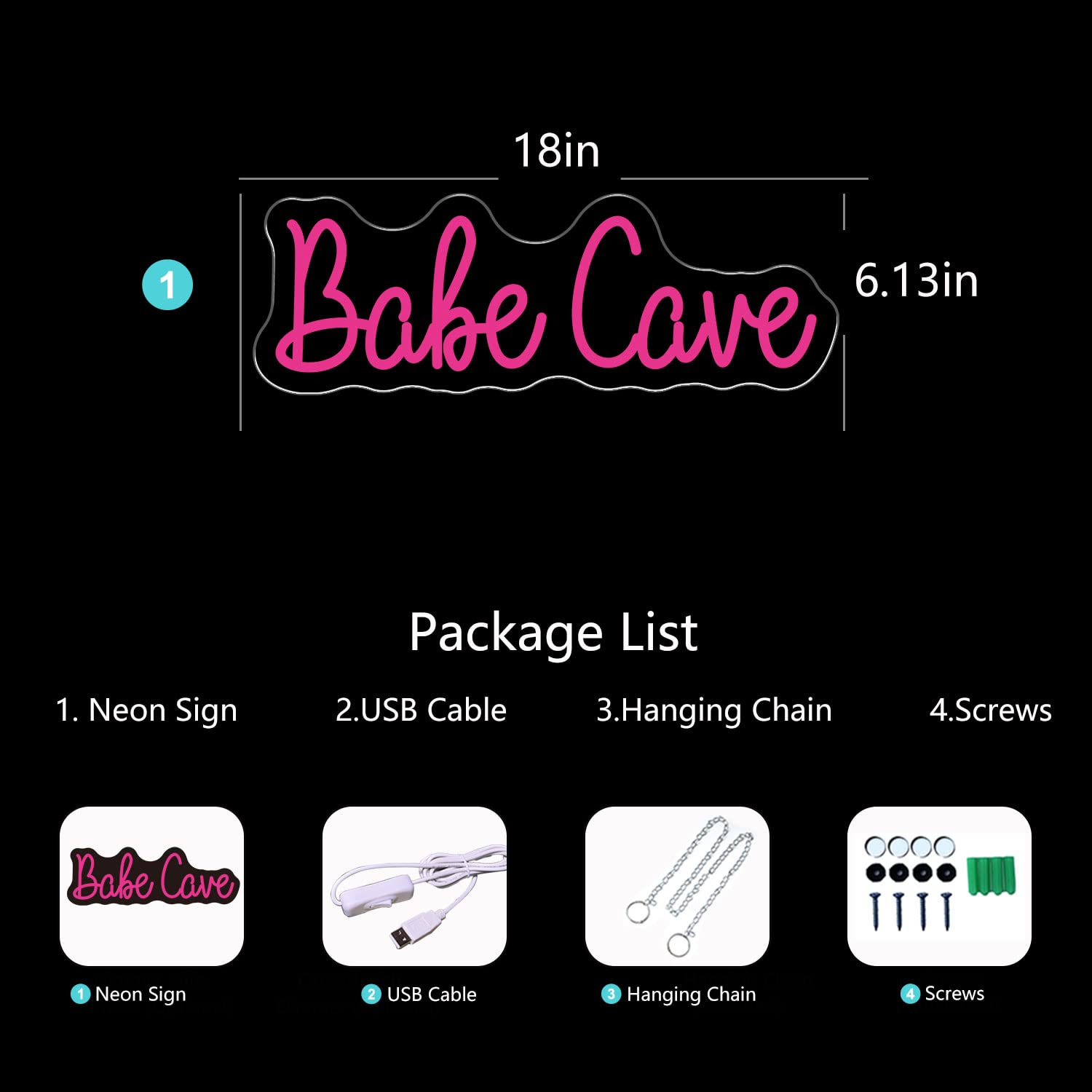 Babe Cave Neon Sign Pink LED Neon Light Signs for Wall Decor USB